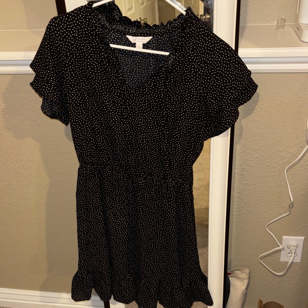 LC Lauren Conrad Navy and White Polka Dot Blouse